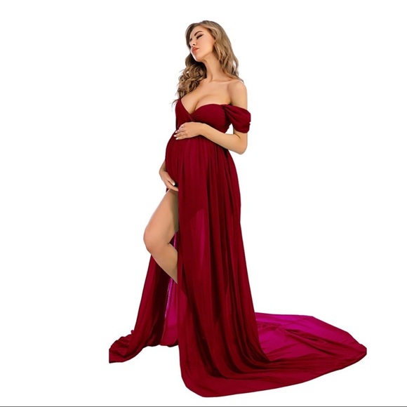 Maternity Dress Photoshoot Photography Split Chiffon Maternity Gown Long… - Picture 3 of 4